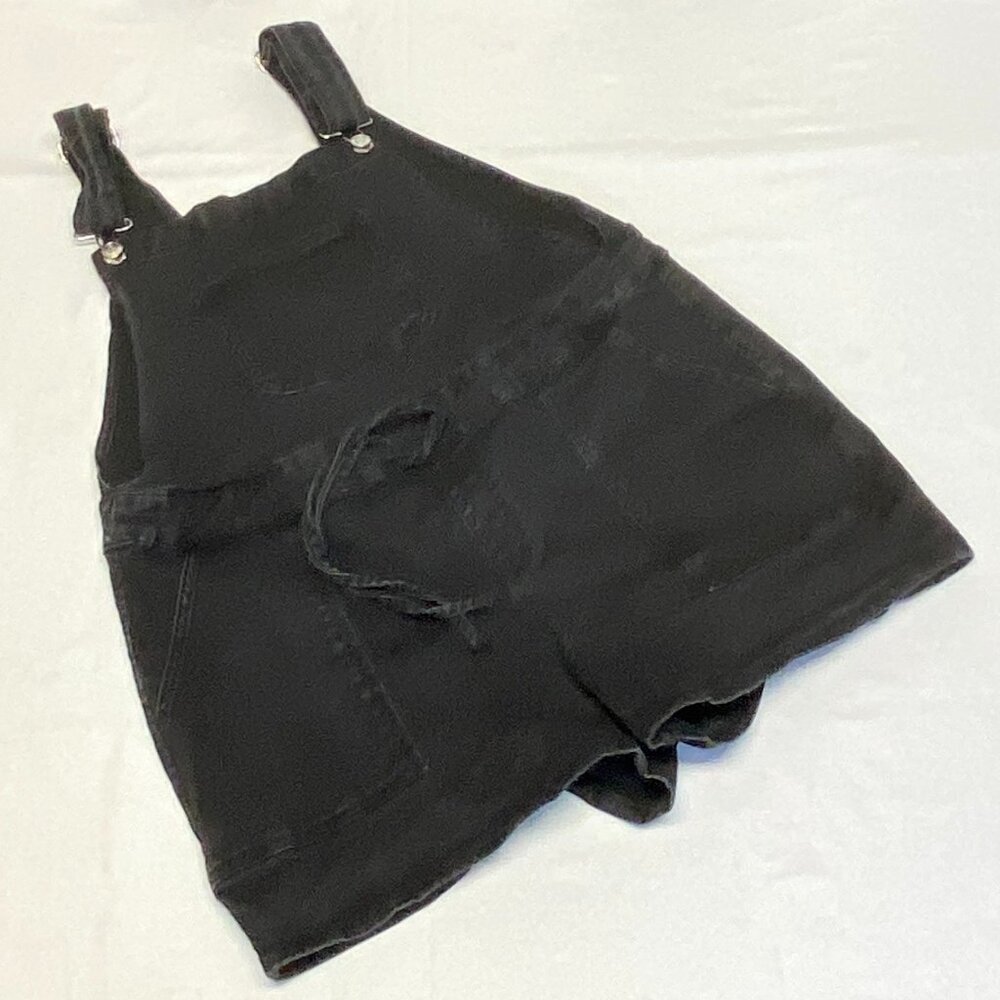 Maurices Black Denim Shortalls XL Tie Waist Bib Overalls Faded Summer Style - Picture 6 of 9